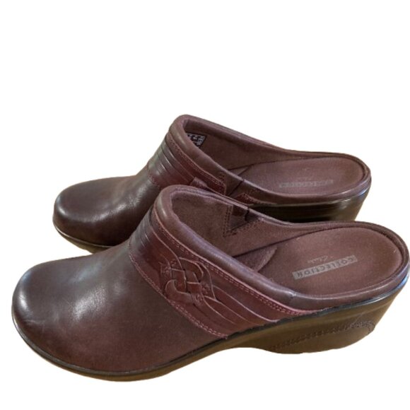 Clark's Collection Clogs Marion Jess Leather sz 8.5 Mahogany/Brown, 2.25" heel - Picture 10 of 11